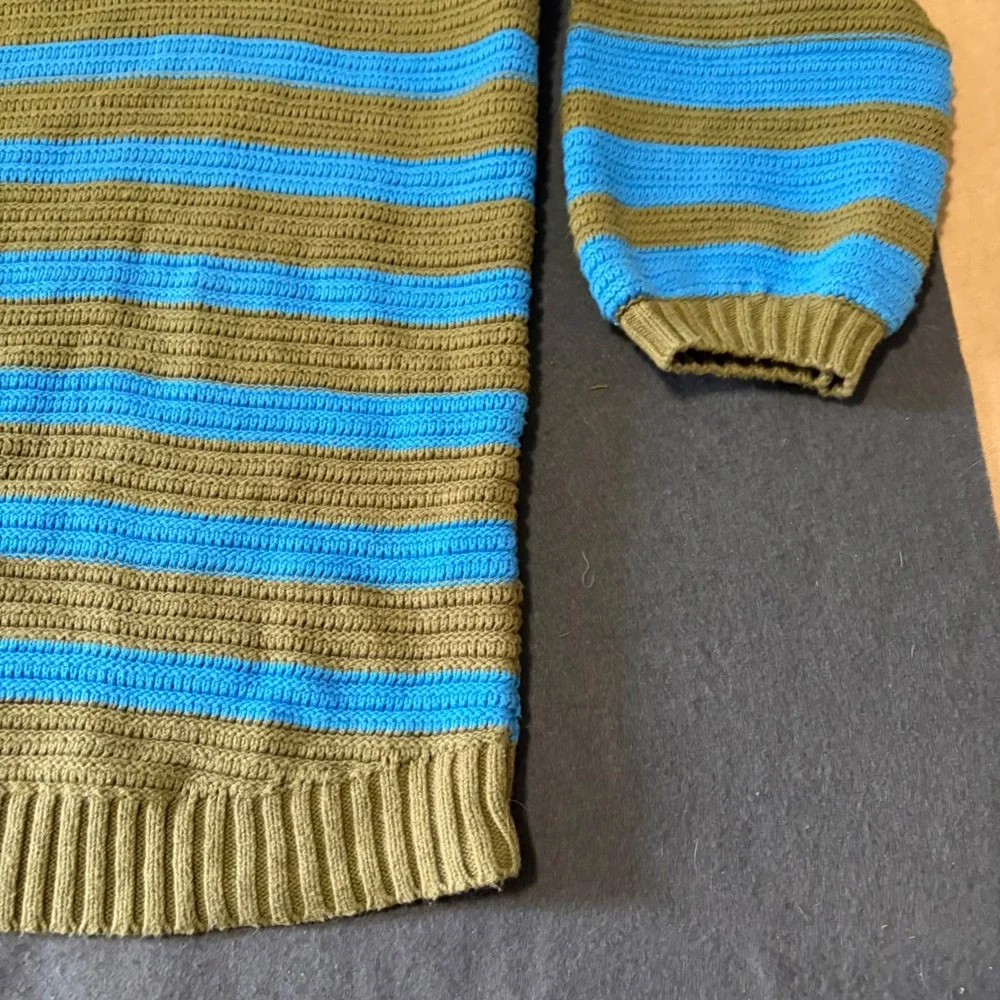 Free People Striped Knit Sweater Womens Size Medium Blue Olive Green